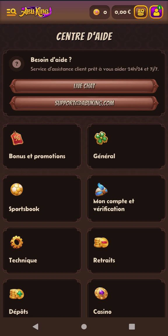 Moyens de contact avec le service client de Abuking casino