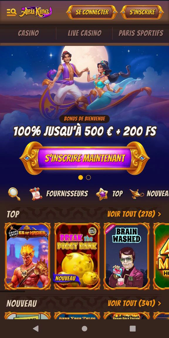 Version mobile de Abuking casino – Accueil en format mobile